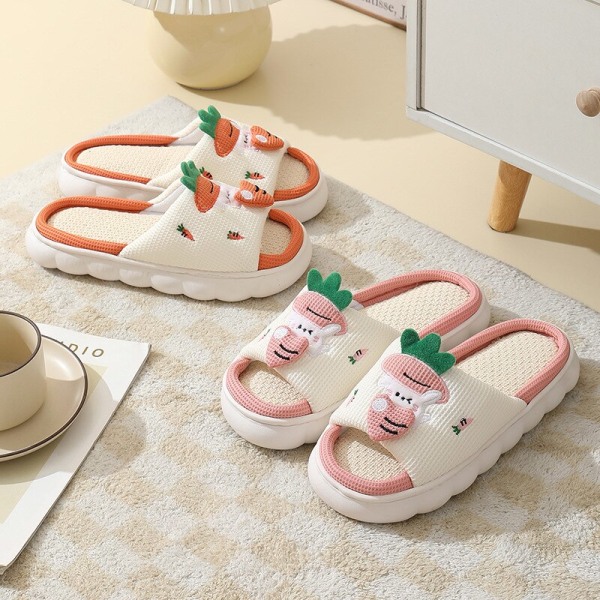 Söt tecknad kanin Kanin Bomull Linne Tofflor Dam Sommar Andas Tjock Plattform Slides Tofflor Kawaii Flip Flops Sandaler Style A 38-39(24-24.5cm)