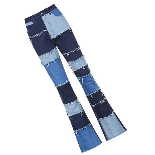 1 Par Kvinnor Patch Flare Jeans Hög Midja Byxor Schlagbyxor Dambyxor