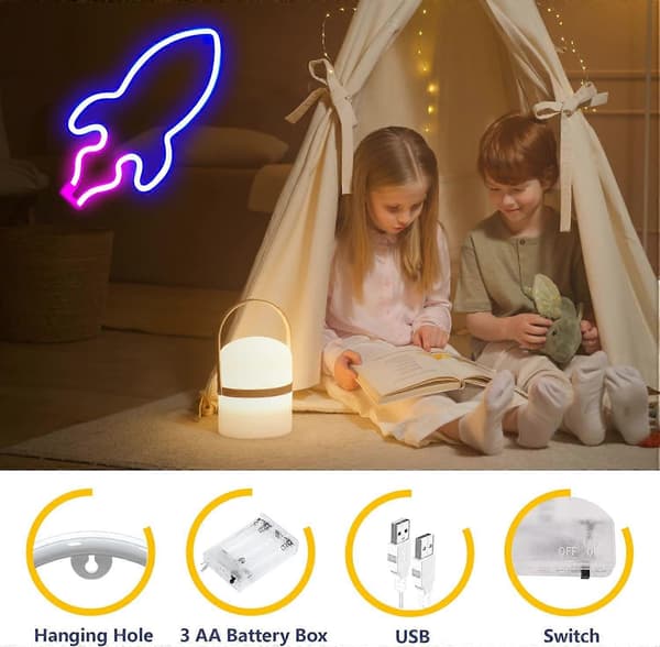 Neonskylt, 2-pack Alien Rocket LED Neonskylt, LED-skyltar för sovrum USB eller batteridriven neonskylt