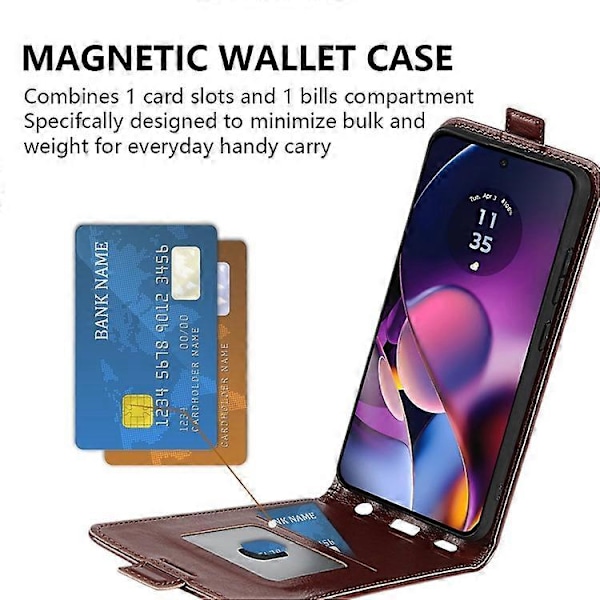 Telefonfodral Kompatibelt För Motorola Moto G54 5G Vertikalt Flip Telefonskal Crazy Horse Textur Omslag Brown