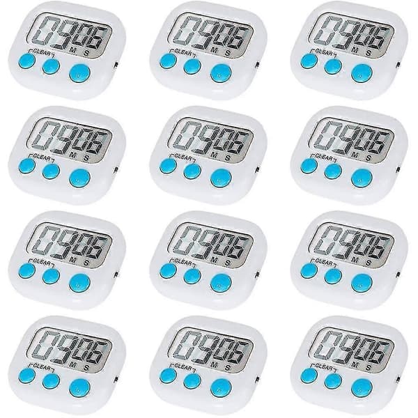 12-pack digital kökstimer med på/av-knapp, högt alarm