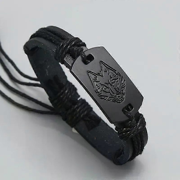 Europæisk og amerikansk punkstil herre læderarmbånd Sort Ulv armbånd flerlags vævet armbånd lædersnor til at sende kæreste
