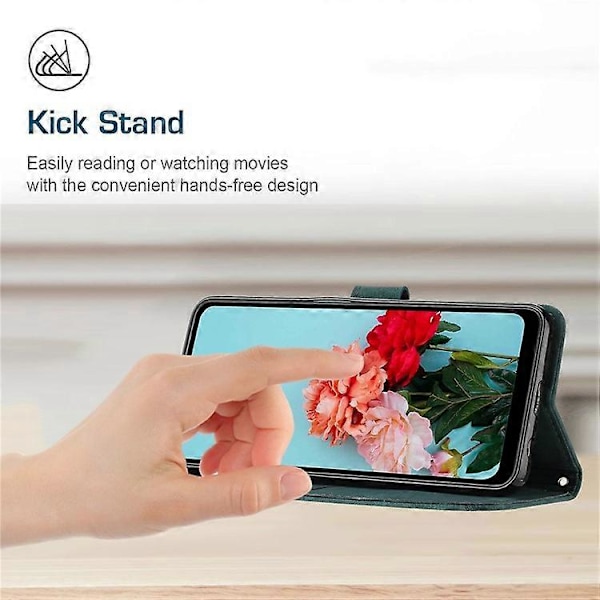 Kompatibelt Skal för Motorola Moto G15 4G, Präglade Linjer Läder Telefonskal Vikbart Ställ Green