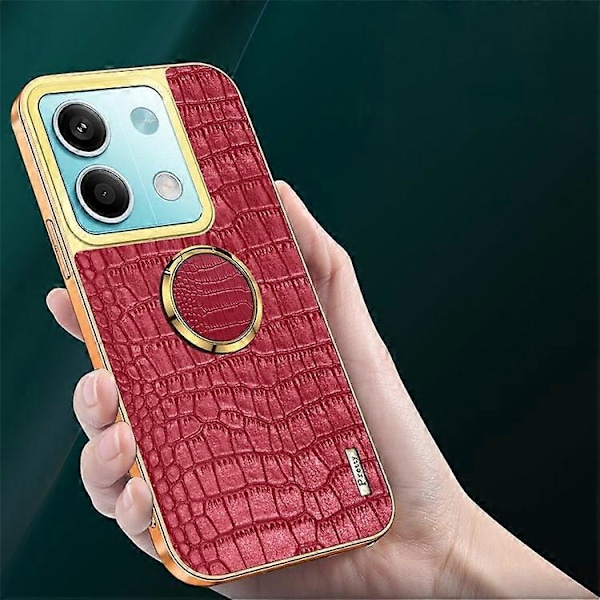 Kompatibelt Skal för Xiaomi Redmi Note 13 5G Mobiltelefon 6D Elektroplätering Ring Ställ Läder+TPU Skydd Red