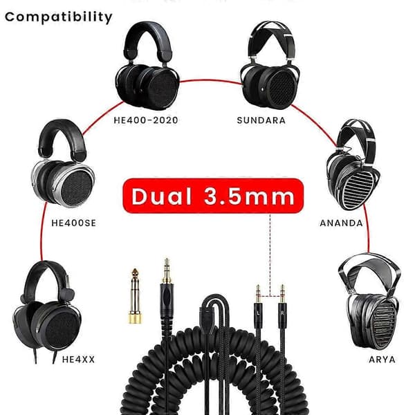 Fleksibel øretelefonkabel med elastisk spiral for DENON AH-D7100 7200 D600 D9200