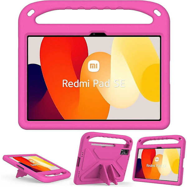 for Xiaomi Redmi Pad SE 11\" Lansert 2023 Barneetui, Lett EVA Barnevennlig Støtsikkert Beskyttelsesetui, Håndtakstativ Kraftig Nettbrettdeksel (Rose