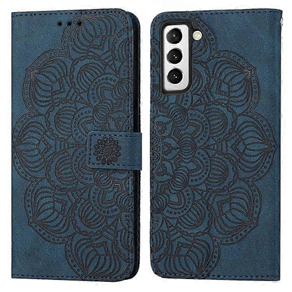 Kompatibelt för Samsung Galaxy S23 Mandala Blomma Präglat PU Läder Ställ Fodral Magnetlås Telefonplånboksskydd Blue