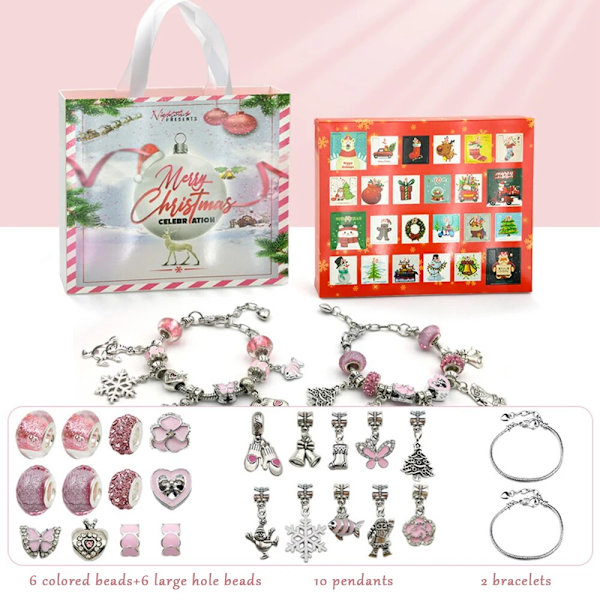 Rosa/guld jul 24 nedräkningskalender Blindbox Handgjord jul-adventskalender Gör-det-själv- set Julsmyckepresent style 2