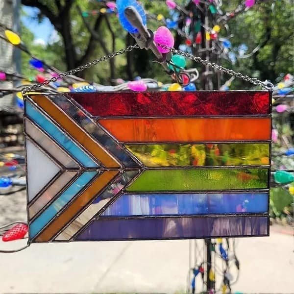 Progress Pride Glasmalerei Flag, Pride Flag Solfanger til vinduer, Interkøn Progressiv Pride Flag, Transkøn Lille Pride Flag 2PCS