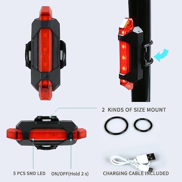 USB Genopladeligt LED Cykelbaglygte, 4 Lysindstillinger bd