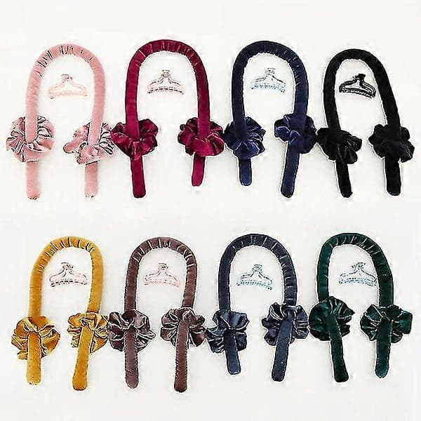 Värmefri locktångsdiadem, värmefria lockband med hårklämmor och scrunchie, sovlockar sidenband hårrullar Leopardtryck