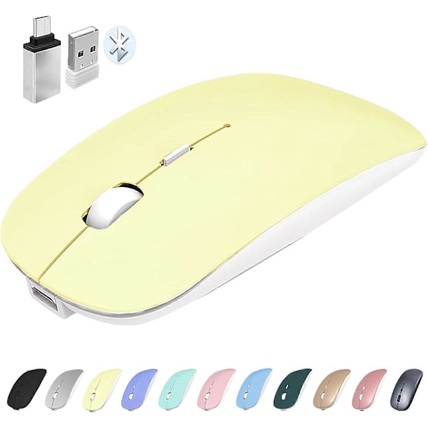 Trådlös Bluetooth USB C Mus, Gul, Unisex, 3 Justerbara DPI, Ergonomisk Design, Uppladdningsbar, 10m Räckvidd