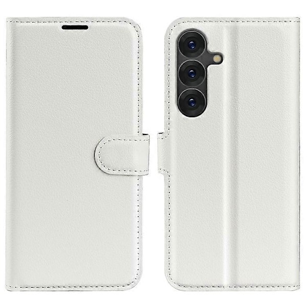 Kompatibelt Skal för Samsung Galaxy S25+ Litchi Textur Stötsäkert Läder Plånboksfodral White