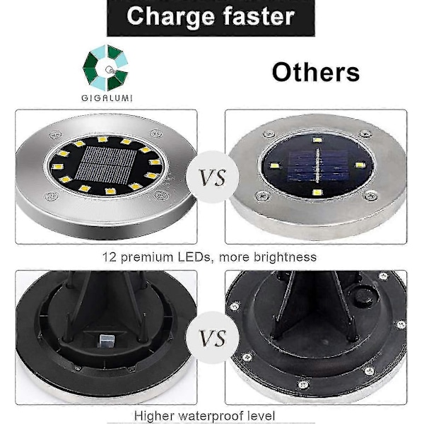 Solcellsdrivna marklampor 12 LED 4-pack, nedgrävningsbara lampor, solcellsdrivna gånglampor