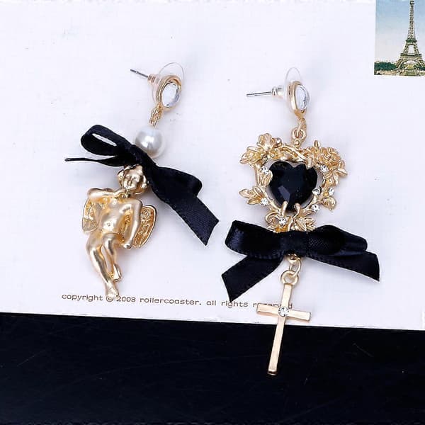 Søde Blonde Sløjfe Kerub Ørering Barok Asymmetrisk Perle Drop Ørering Smykke Charm