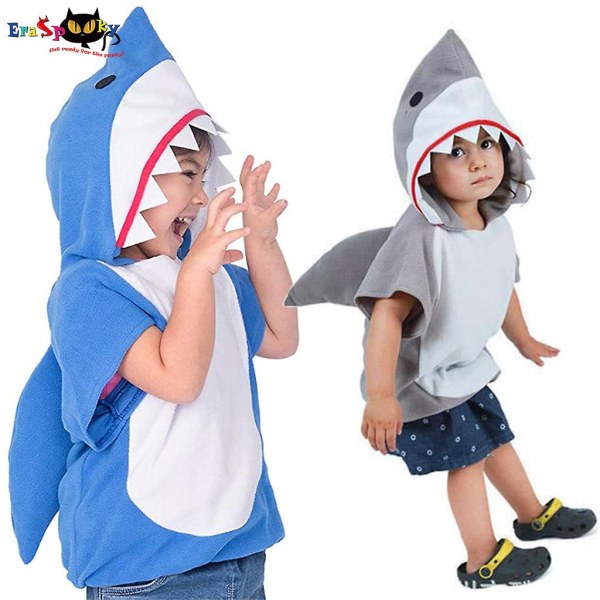 Eraspooky 1-6t Grey Shark Cosplay Huvtröja Halloween Kostym För Barn Toddler Jul Klänning Barn Hajar Godispåse BLUE SHARK S