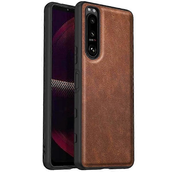 Kompatibelt Skal för Sony Xperia 5 III 5G, Repskydd, Anti-fingeravtryck, Retro PU Läderbelagd TPU+PC Telefonfodral Brown