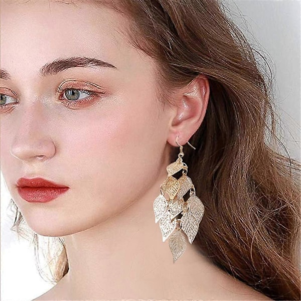 Heyone Boho Lett Lysekrone Lag Øredobber Lange Hule Filigran Hengende Ovale Blader Dråpe Pierced Øredobber for Kvinner