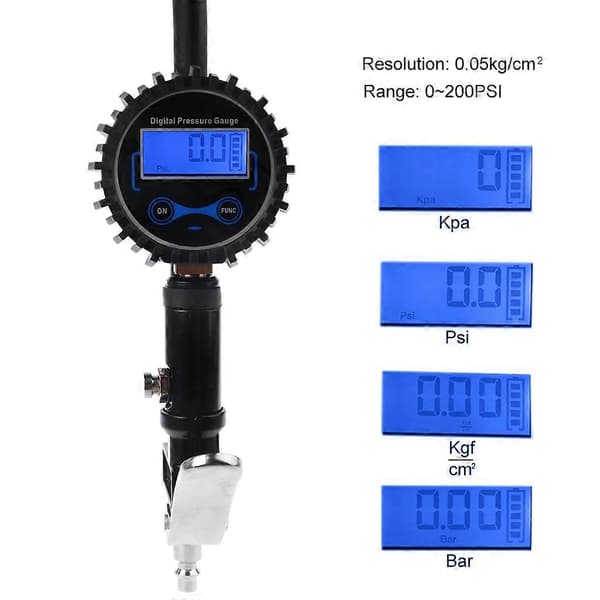 LCD Digital Lastbil Dækpumpe Dæktryksmåler Kompressor Tester 200PSI