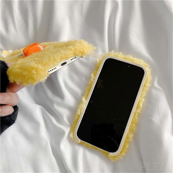 Roligt Sött 3D Plysch Anka Mobilskal för Apple iPhone 12 Pro Max 6.7 tum Mode Vinter Varmt Fluffigt Fodral Tecknad Mjukt Silikonskal