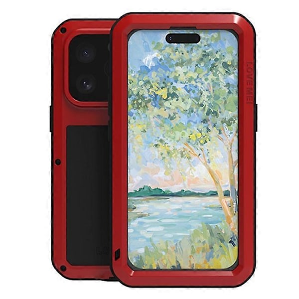LOVE MEI Yhteensopiva iPhone 16 Pro -kotelolle Karkaistu lasinen näytönsuoja Metalli+Silikoni Puhelinkuori Red