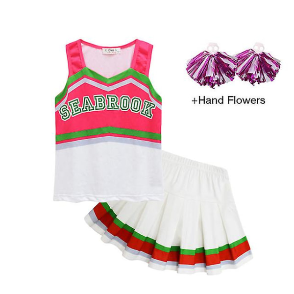 Girs Zombies 3 Addison Kids Cosplay Kostymer Toppar+kjol+handblommor+huvudbonad 4st Kostym Cheer Leader Barn Halloween Outfit 86001 Sets 130cm