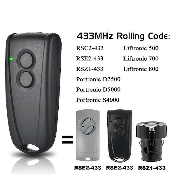433,92MHz Garageportöppnare Garageport Fjärrkontroll för RSE2, RSC2 Handhållen Sändare 2-pack