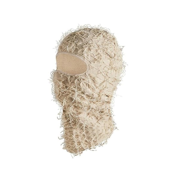 Män Kvinnor Nödställda Balaclava Hatt Cool Ski Mask Full Face Stickad Balaclava Vinter Varm Vindtät Cap För Kallt Väder Beige