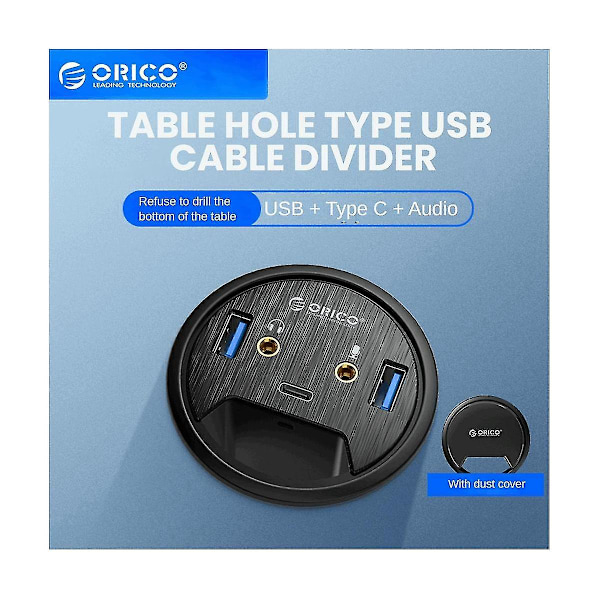 Skrivbordsgenomföring USB 3.0 Hub Typ C Hörlursmikrofonadapter