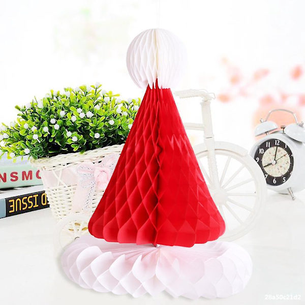 Jul Honeycomb Papper Hängande dekorationer Vikbara papper Lykta Fest Honeycomb Hängande Hänge Ornament Julgran Rekvisita Christmas Hat 2PCS