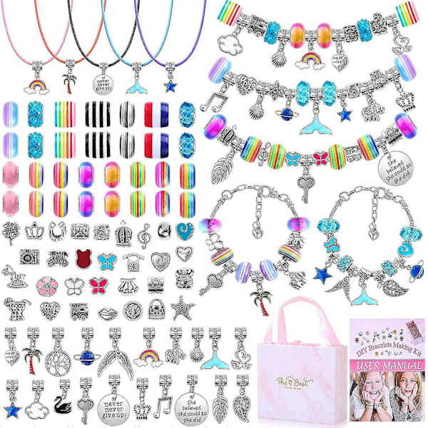 DIY armbandstillverkningskit för flickor 96 delar charmarmband kit med pärlor hänge berlocker armband halsband snöre