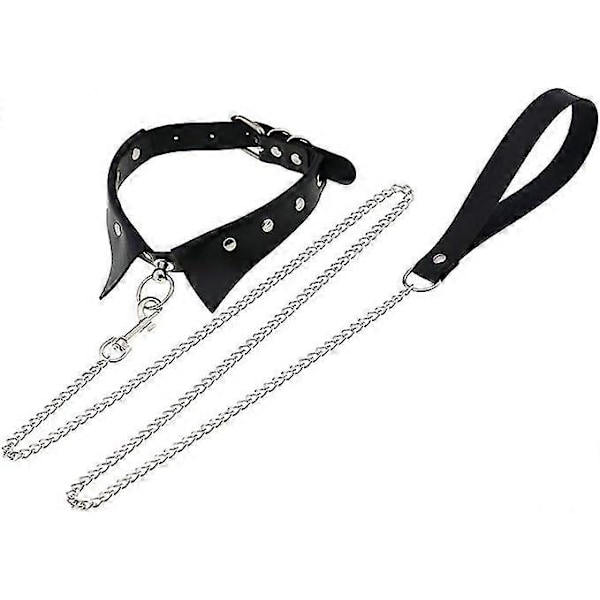 Punk Kedja PU Läder Halsband Halsrem Gotisk Nattklubb Goth Koppellina Bälten Justerbar Storlek