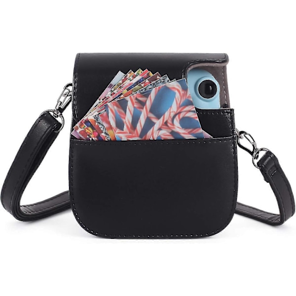 Instax Mini 11 Kameraveske, Kompatibel med Instax Mini 11, PU-Lærveske med Lomme og Justerbar Skulderstropp (Svart)