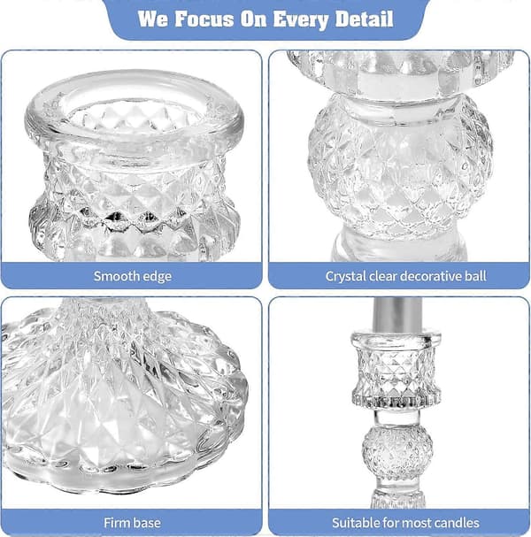 Glass Lysestaker, Elegante Krystall Lysestaker Dekorative Lysestaker Sett med 3
