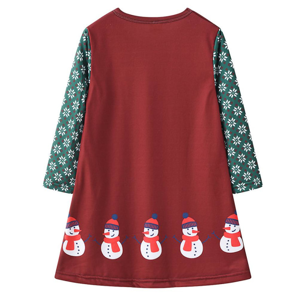 Jul Toddler Barn Flickor Casual långärmad tunikaklänning Printed lekkläder Fest Lösa Longline Toppar Klänningar Red 4-5 Years