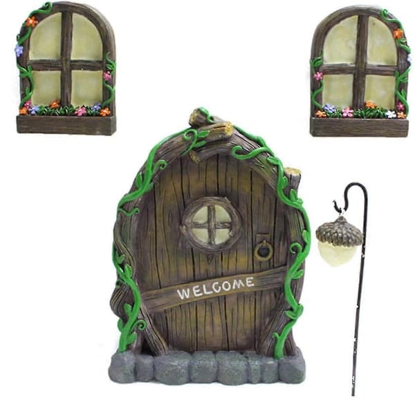 Fe Dør Sæt Fe Og Fe Dør Miniature Indretning Fe Træ Ornament