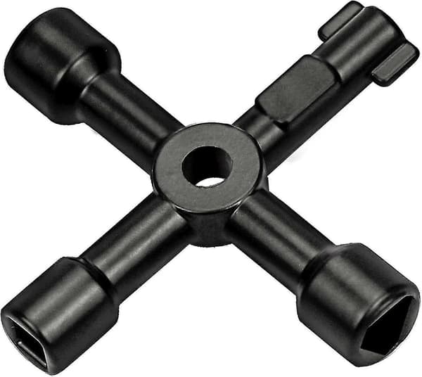 Multifunktionel universalnøgle, 4 i 1 multifunktionel krydsnøgle, til gasradiator instrumentbræt ventil lås - 73mm, sort