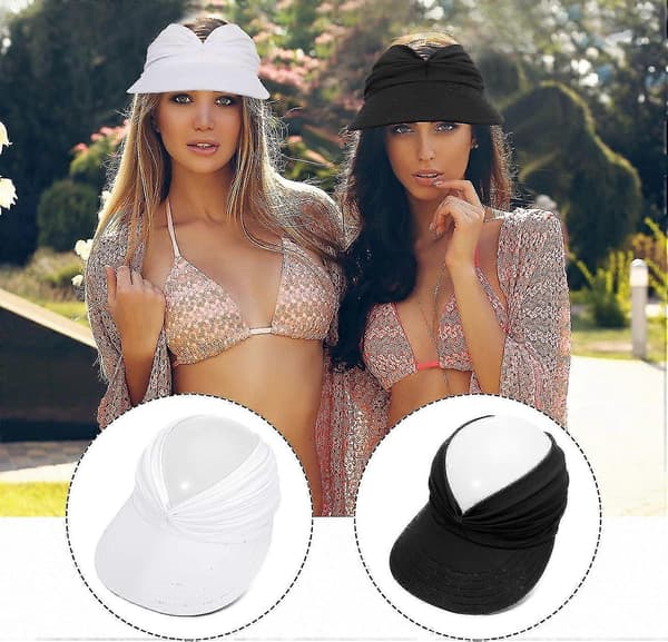 Solhattar för kvinnor, 2-pack sommarstrandhatt UPF 50+ UV bredbrättad topless solhatt