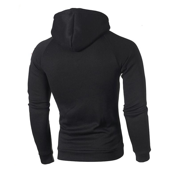 Herr med dragkedja i fleecefodrad huvtröja Sweatshirts Pullover Vinter Varm långärmad huva Activewear Toppar Black XL