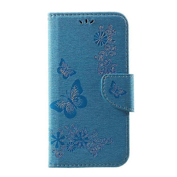 Präglat Fjärilsblommor Plånbok Läder Mobilskal Kompatibelt För Samsung Galaxy S8 Blue