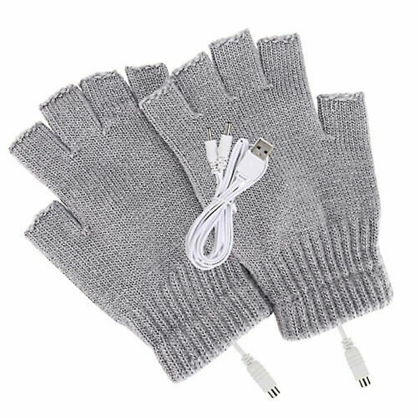 USB elektriska uppvärmda handskar Isolerade män Uppladdningsbar thermal halvfingervärmare Grey