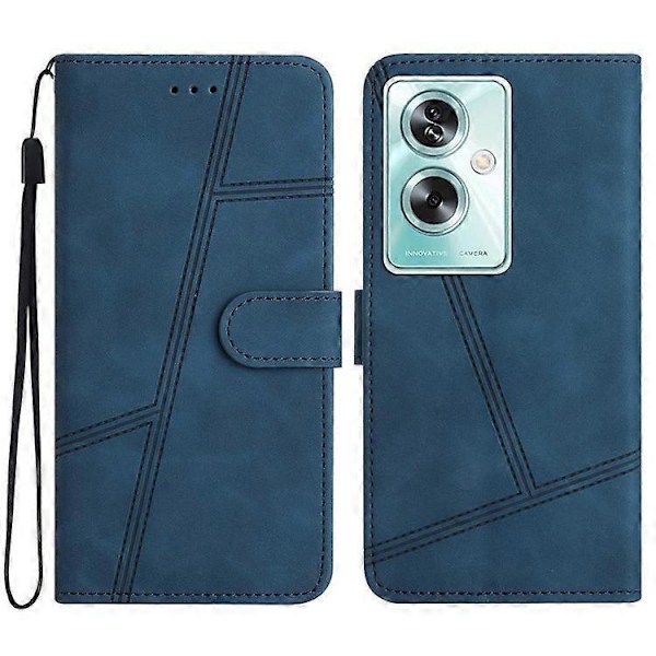 Kompatibel til Oppo A79 5G Linjer Præget Mobiltelefon Etui Foldbart Stativ PU Læder Cover Blue