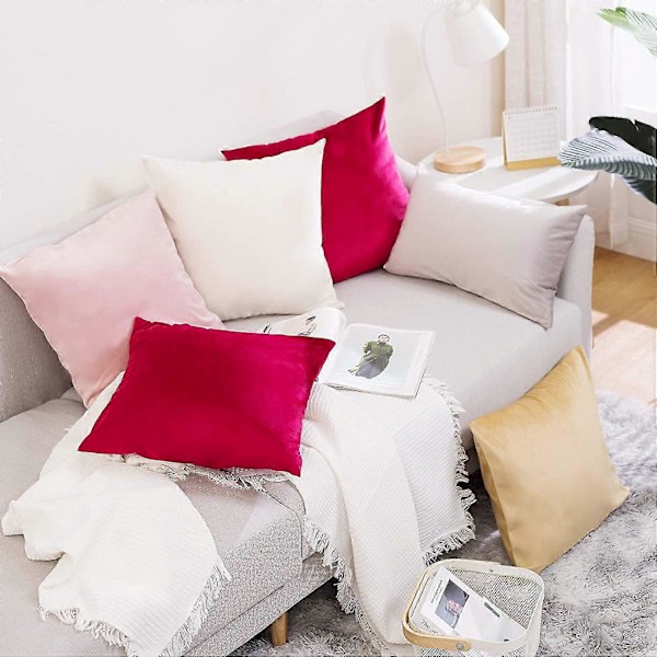 Pakke med 2 fløjlspudebetræk, dekorative pyntepudebetræk til sofa, soveværelse (45x45 cm, pink)