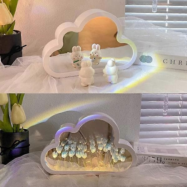 DIY Tulip Natlampe, Cloud Tulip Spejl Natlampe, Simulationsblomst Sovrum