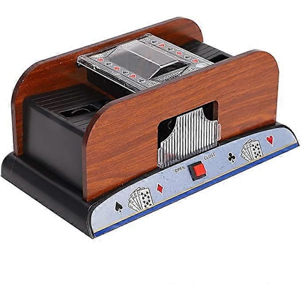 Automatisk Poker Kortblandare i Trä, 1-2 Kortlekar Poker Blandar Kortblandare Maskin Pokerutrustning, Batteridriven Automatisk Kortblandare