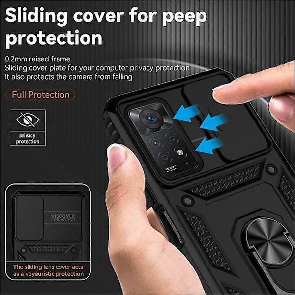 Kompatibelt för Xiaomi Redmi Note 11 Pro 4G (MediaTek) / Redmi Note 11 Pro 5G (Qualcomm) Skydd Hårt PC + TPU Skyddsfodral Ro Black