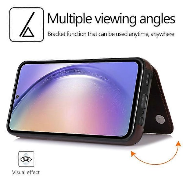 Kompatibel med Samsung Galaxy A54 5G Kortholder Telefon Cover PU Læderbelagt TPU Støtteben Etui Brown