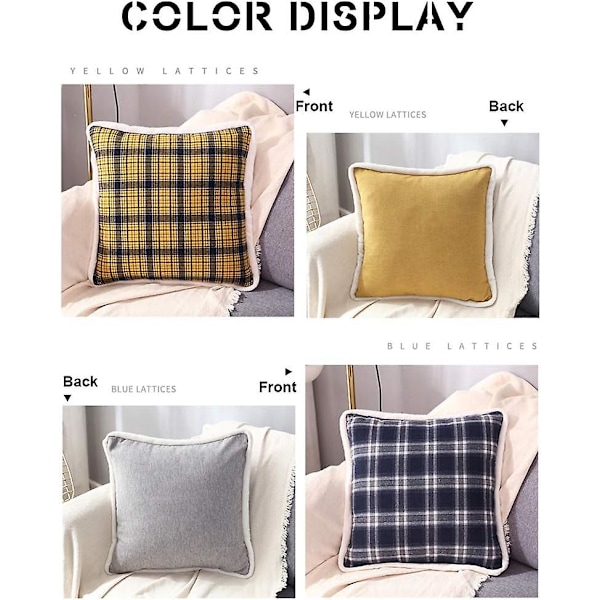 Maalaistalon ruudullinen heittotyynynpäällinen flanellireunuksella, erittäin pehmeä puhveliruutuinen tyynynpäällinen sohvalle, kodin sisustukseen (45x45 cm, laivastonsininen)
