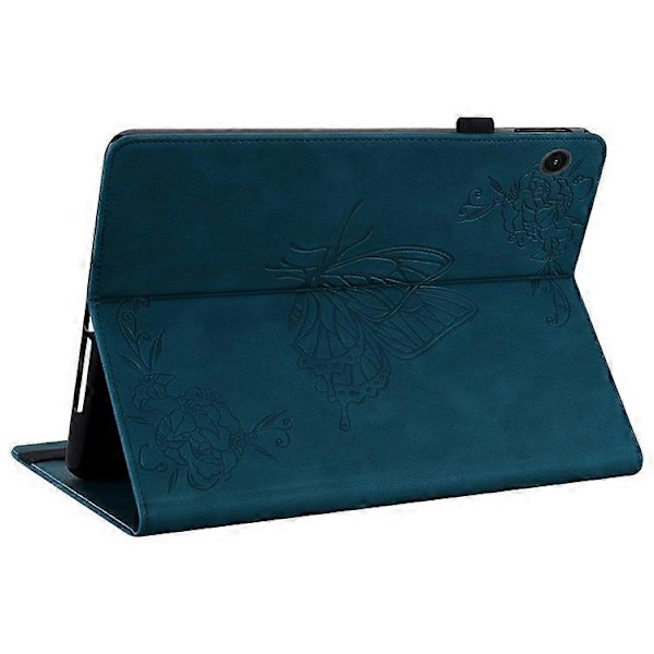 Kompatibelt Läderfodral för Samsung Galaxy Tab A9 med Fjärilsblommor Tryck Tablet Skydd DarkBlue