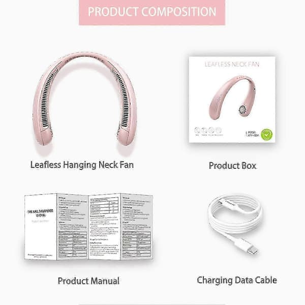 Bærbar Bladløs Personlig USB Halsventilator (pink)